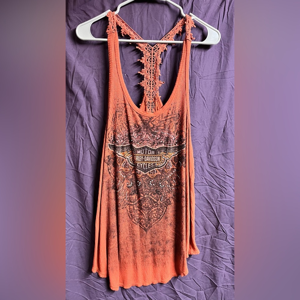 Harley-Davidson Women's Coral Orange Graphic Racerback Tank